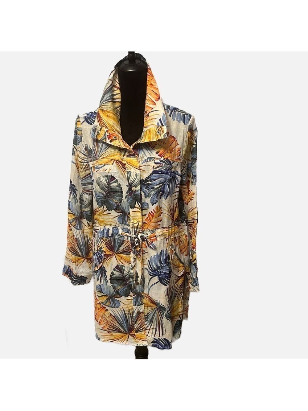 NEW Chicos 1 Jungle Utility Jacket Linen Tropical Resort Snaps Multicolor